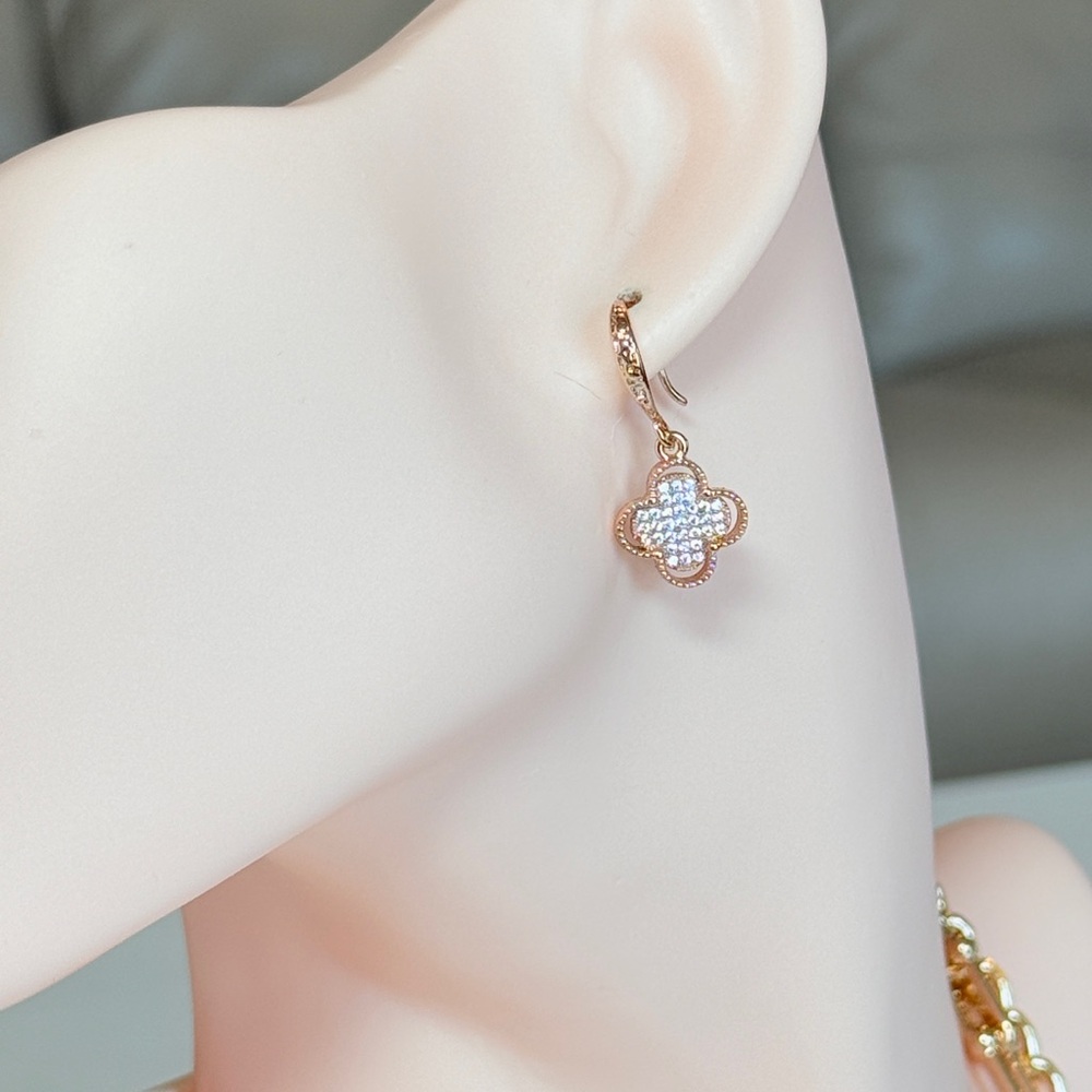 Rose Gold Clover Drop Earrings with Zirconia